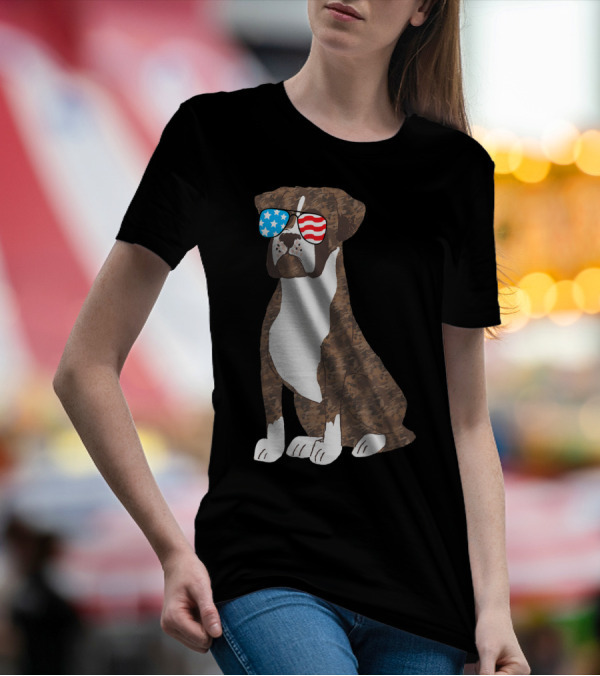 Patriotic Boxer Dog USA Flag Sunglasses Memorial Day T-Shirt
