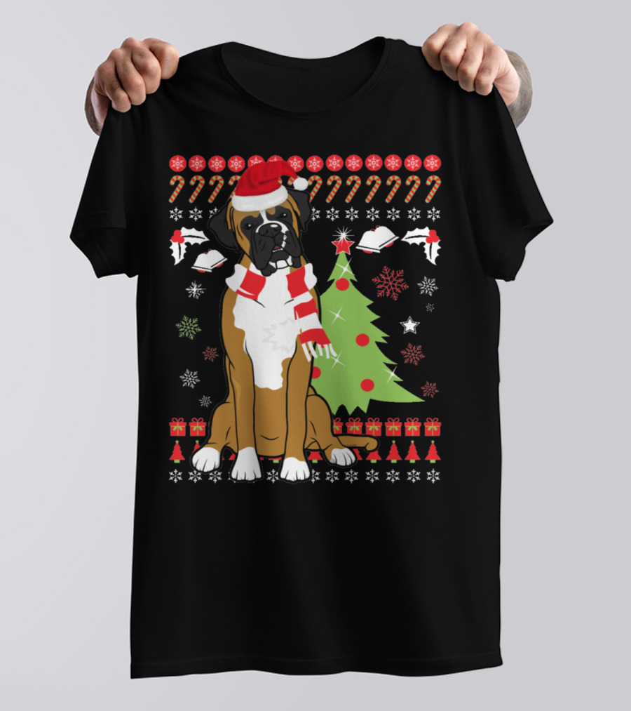 Boxer Dog Christmas Tree Ugly Christmas Holiday Boxer T-Shirt