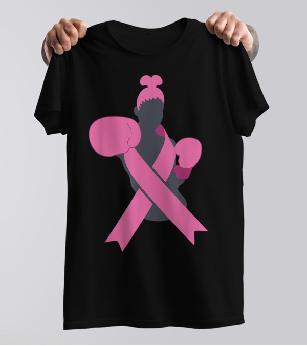 Boxer Supporting Breast Cancer Awareness With Pink Ribbon Boxing Gloves T-Shirt