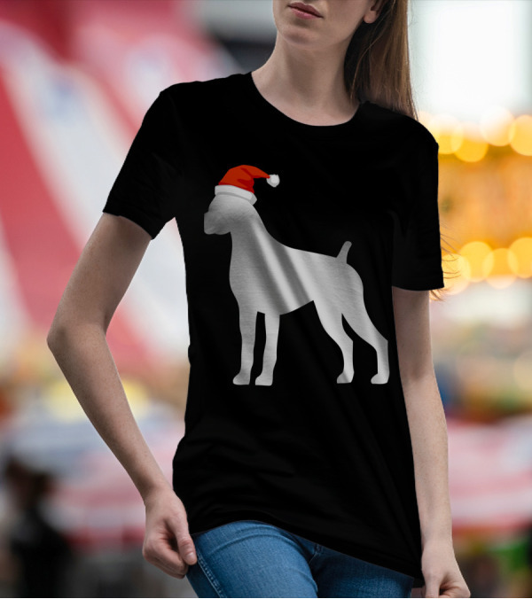 Boxer Dog Wearing Santa Hat Christmas T-Shirt