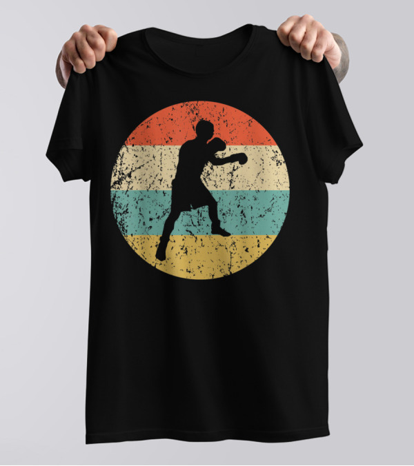 Boxing Vintage Boxer Silhouette Retro Circle Stripes T-Shirt
