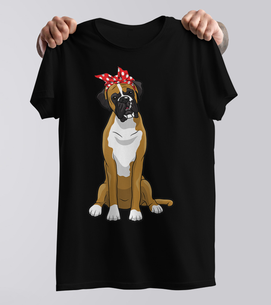 Funny Boxer Dog With Red Bandana For Mom T-Shirt