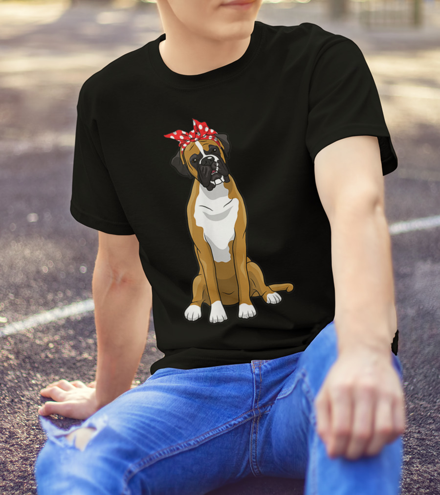 Funny Boxer Dog With Red Bandana For Mom T-Shirt