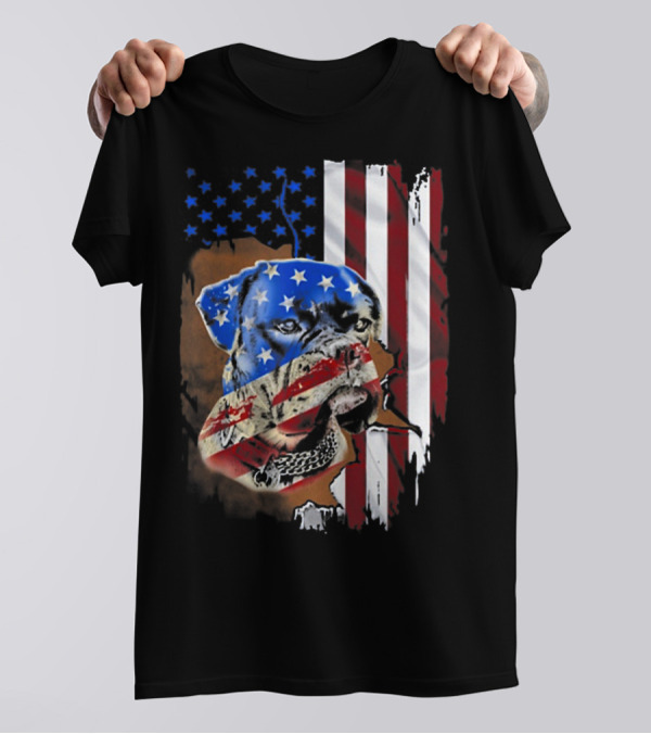 American Flag Boxer Dog Tattoos T-Shirt