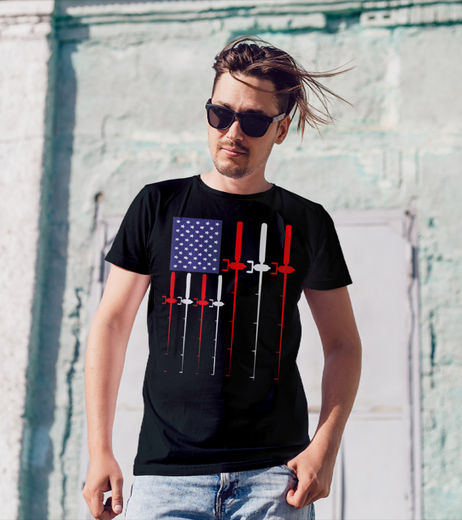 American Flag Fishing Rod Patriotic Fisherman USA Stars Stripes T-Shirt