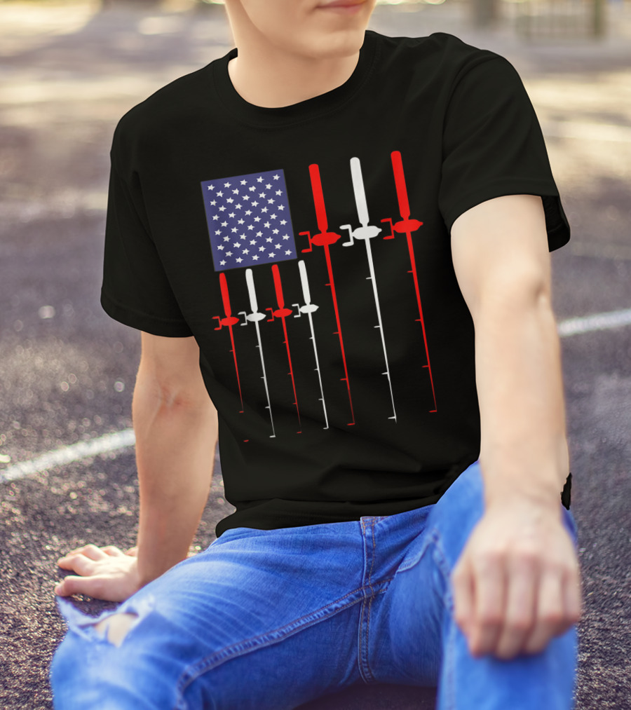 American Flag Fishing Rod Patriotic Fisherman USA Stars Stripes T-Shirt