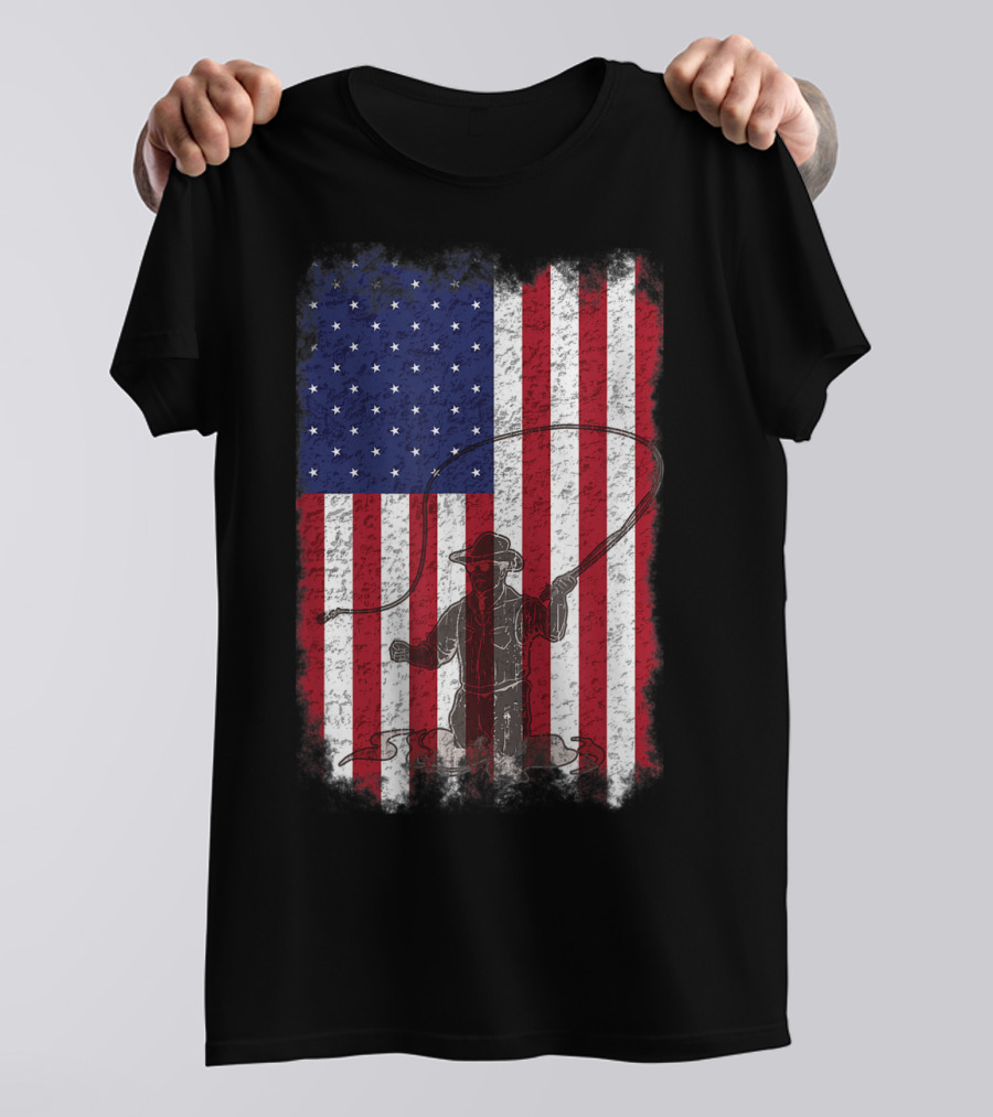 American Flag Fly Fishing Fisherman T-Shirt
