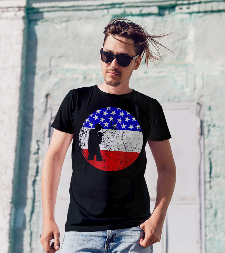 American Flag Vintage Fisherman Silhouette Rustic Retro Fishing T-Shirt