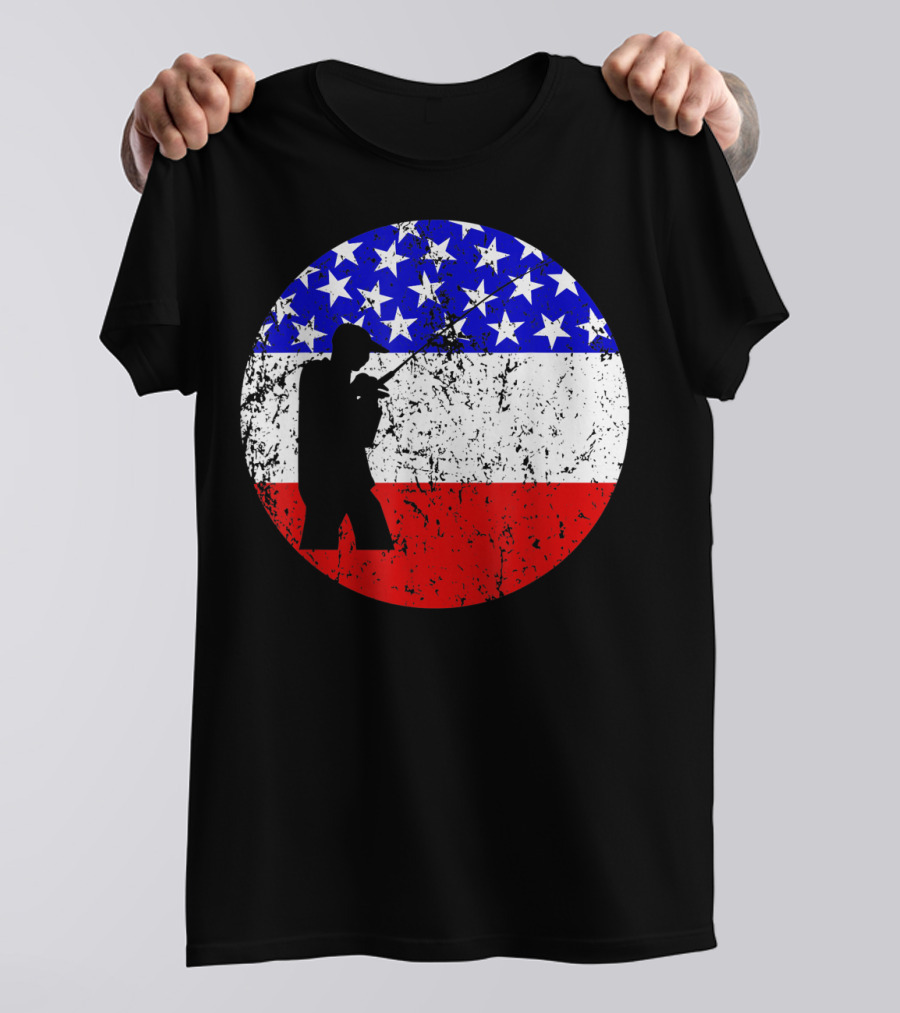 American Flag Vintage Fisherman Silhouette Rustic Retro Fishing T-Shirt