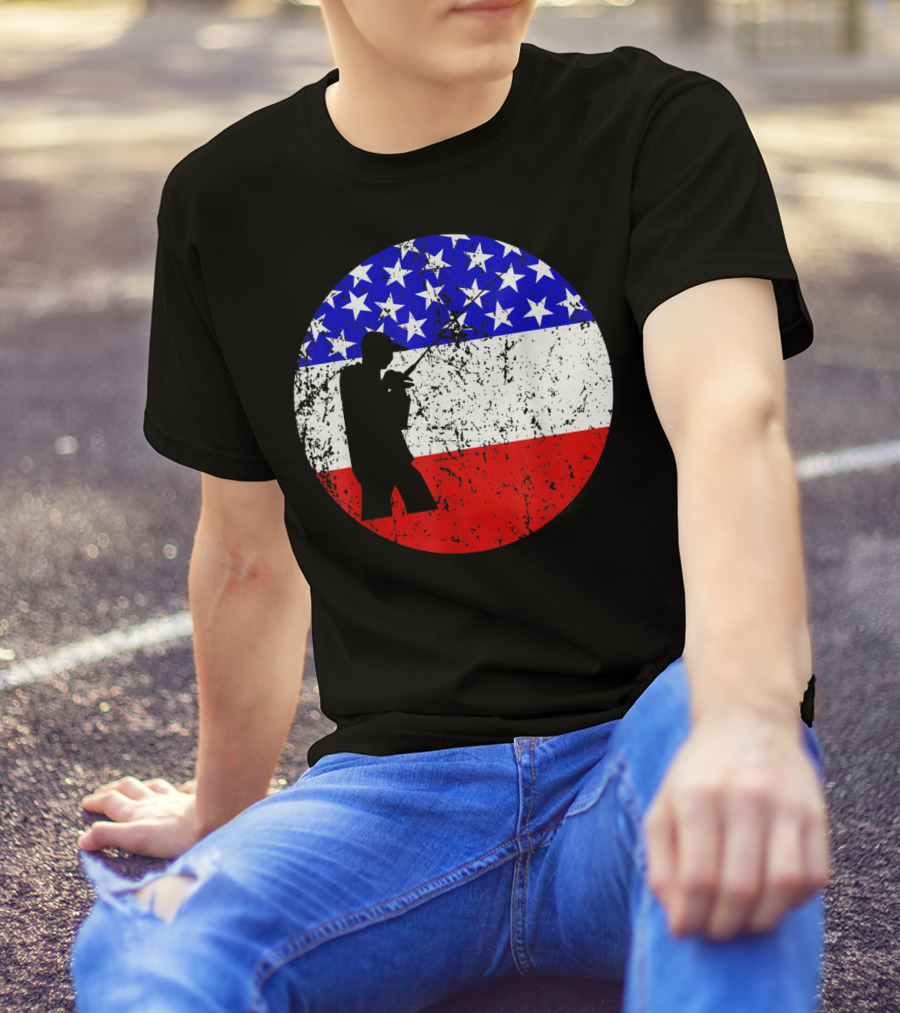 American Flag Vintage Fisherman Silhouette Rustic Retro Fishing T-Shirt