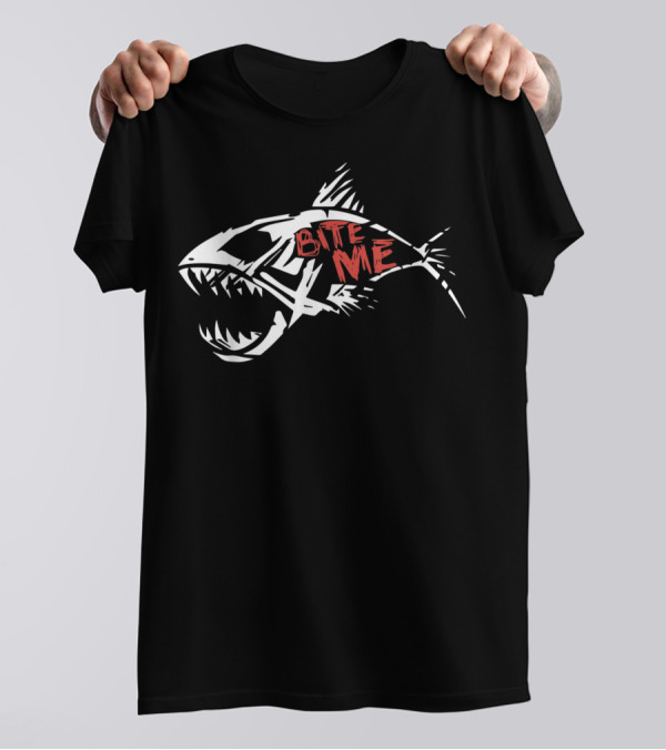 Bite Me Shark Skeleton Funny Fishing T-Shirt
