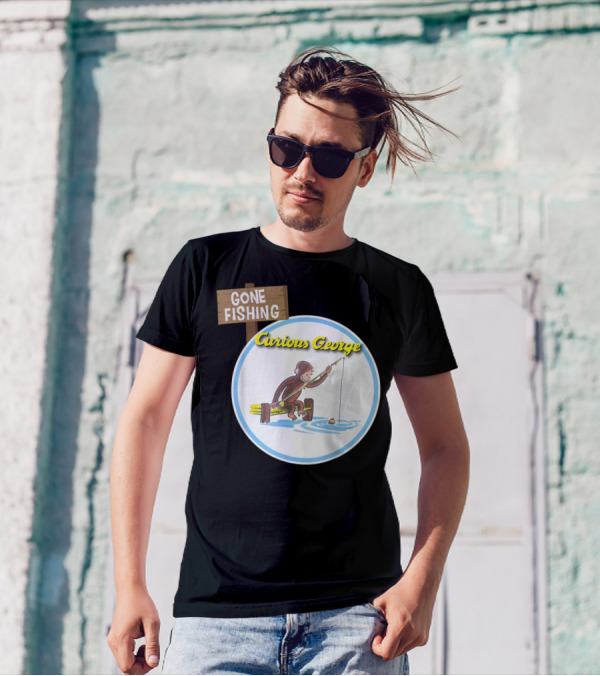 Curious George Gone Fishing Sign And Circle Scene T-Shirt