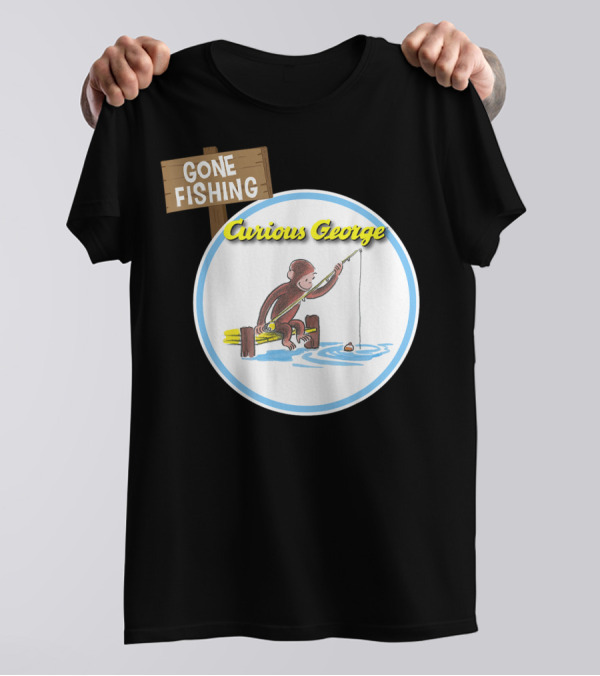 Curious George Gone Fishing Sign And Circle Scene T-Shirt