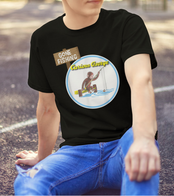 Curious George Gone Fishing Sign And Circle Scene T-Shirt