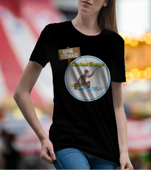 Curious George Gone Fishing Sign And Circle Scene T-Shirt