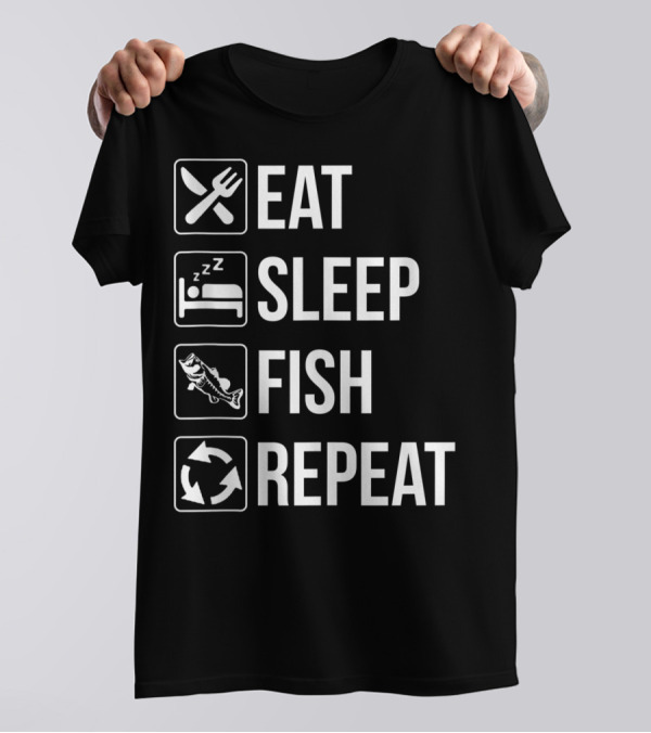 Eat Sleep Fish Repeat Tank Top Funny Fishing Fisherman Iconic Routine Symbols T-Shirt