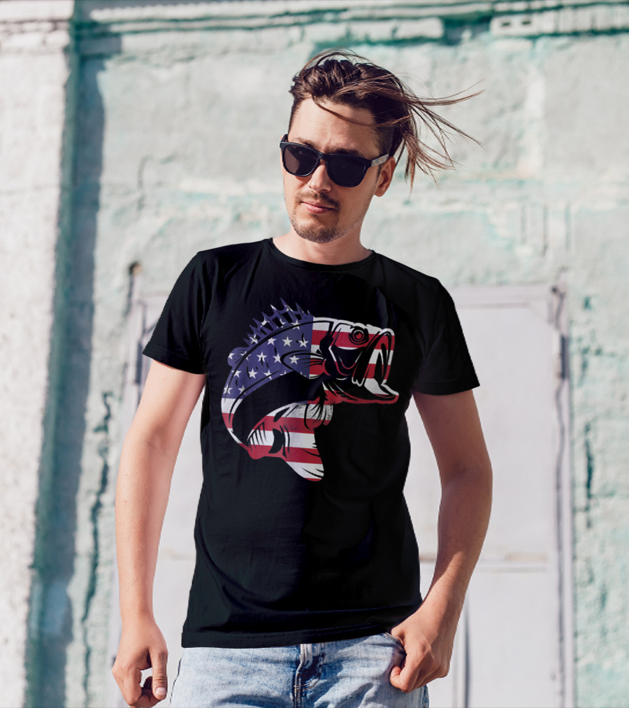 Bass Fishing USA Flag For Fishermen T-Shirt