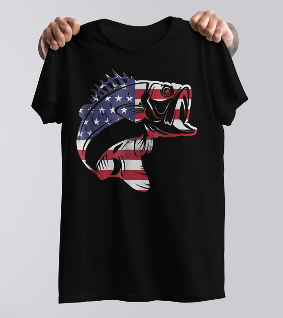 Bass Fishing USA Flag For Fishermen T-Shirt