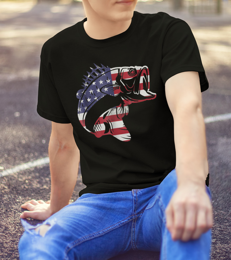 Bass Fishing USA Flag For Fishermen T-Shirt