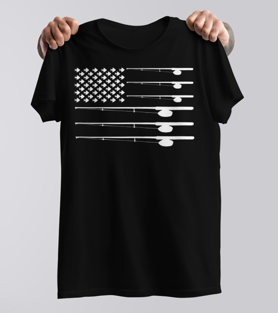 FLY ROD FISHING American Flag Fishersman T-Shirt