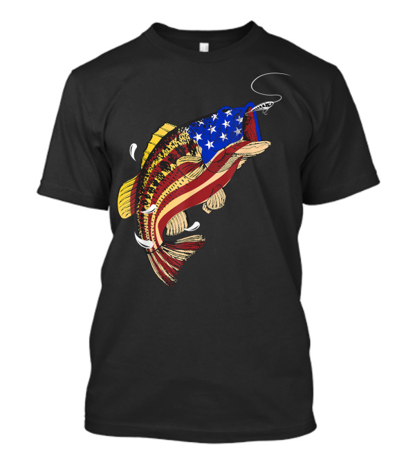 Bass Fishing American Flag 4th Of July Fish T-Shirt