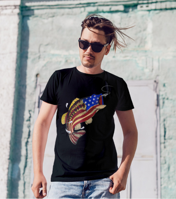 Bass Fishing American Flag 4th Of July Fish T-Shirt