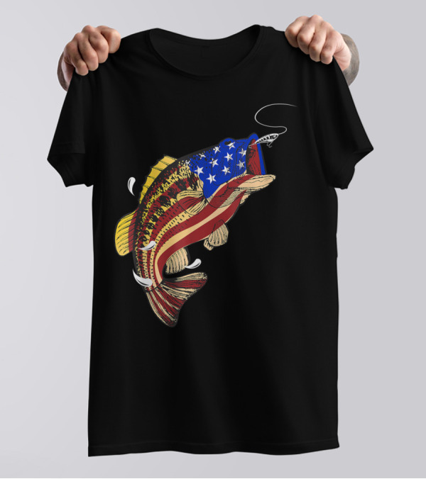 Bass Fishing American Flag 4th Of July Fish T-Shirt