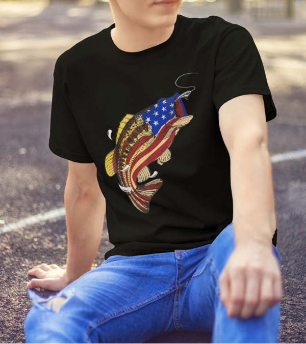 Bass Fishing American Flag 4th Of July Fish T-Shirt