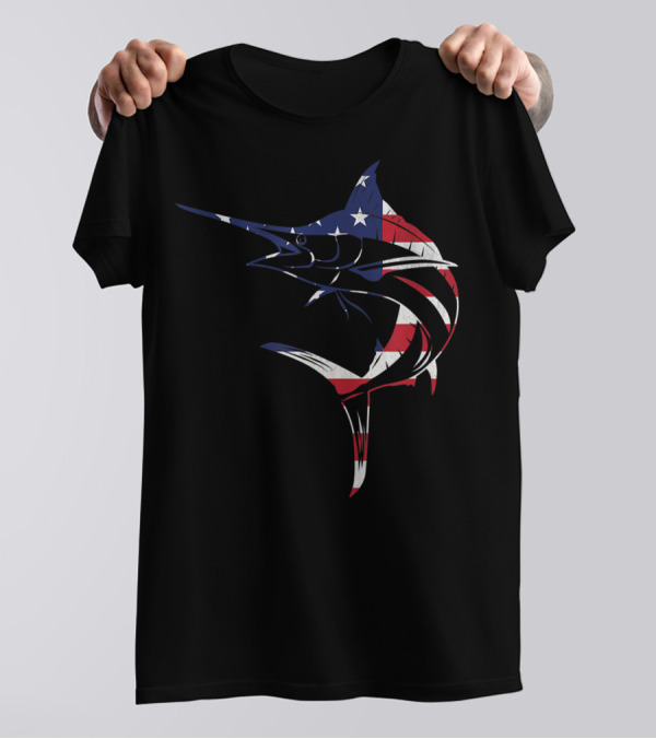 American Flag Blue Marlin Fish USA 4th Of July Fishing T-Shirt