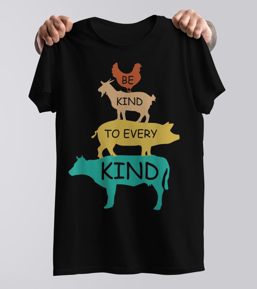 Be Kind To Every Kind Vintage Vegetarian Animal Stack T-Shirt