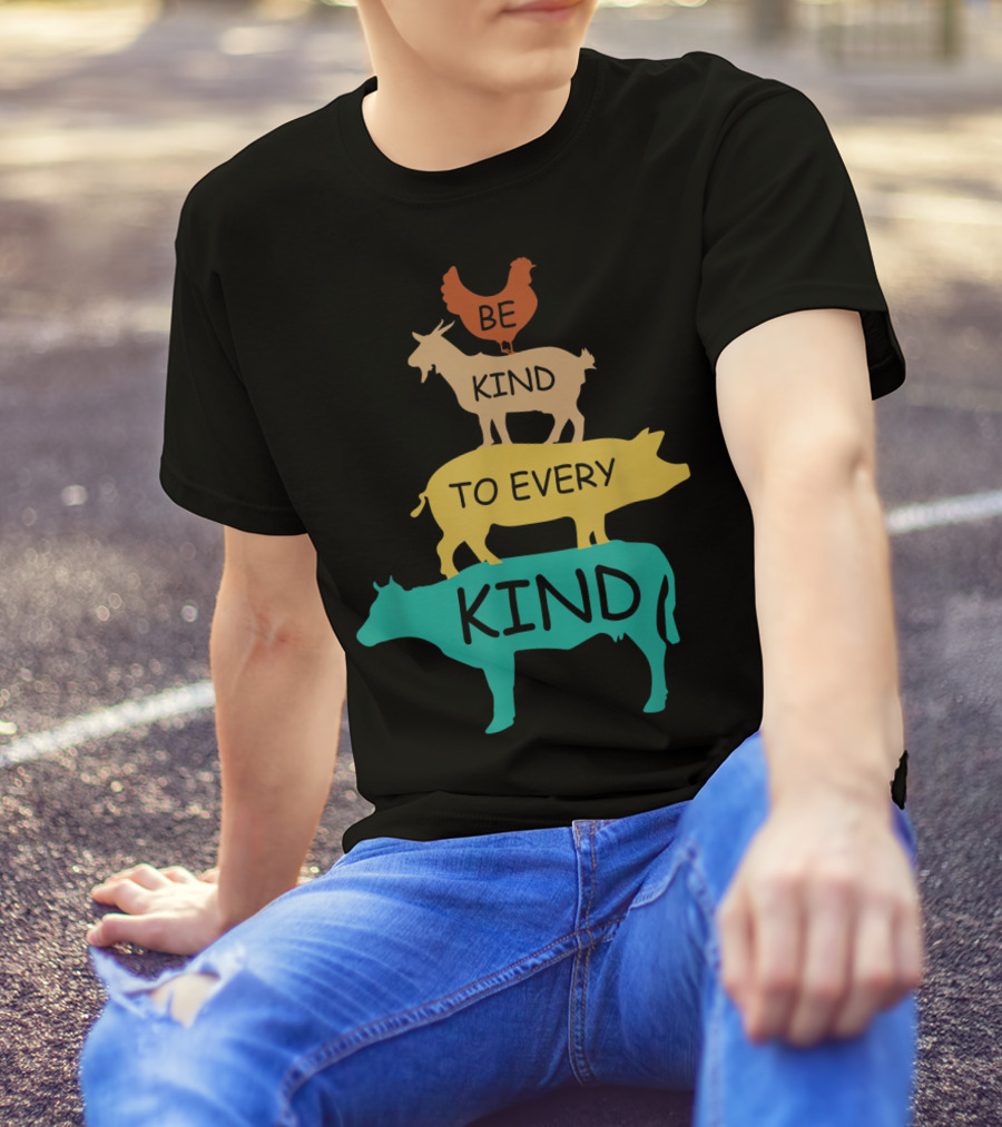Be Kind To Every Kind Vintage Vegetarian Animal Stack T-Shirt