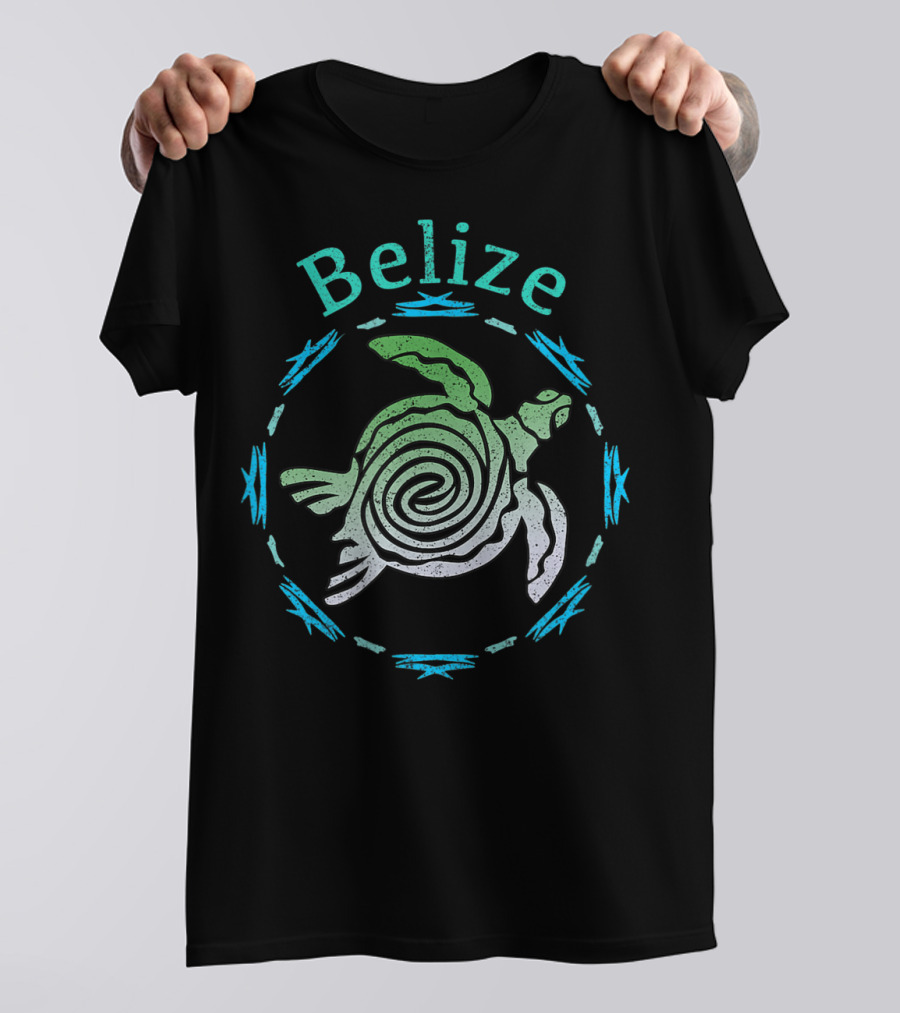 Belize Spiral Turtle With Blue Tribal Accents T-Shirt