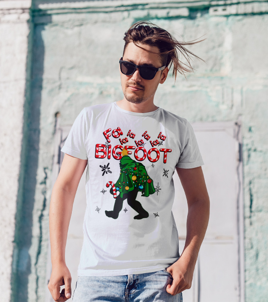 Fa La La La Bigfoot Christmas Candy Cane Spring Tree T-Shirt
