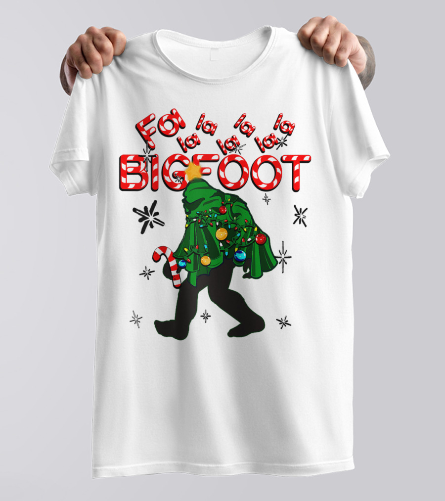 Fa La La La Bigfoot Christmas Candy Cane Spring Tree T-Shirt