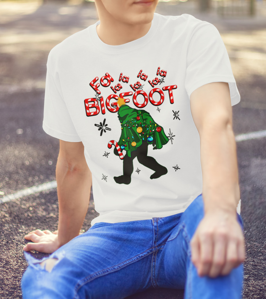 Fa La La La Bigfoot Christmas Candy Cane Spring Tree T-Shirt