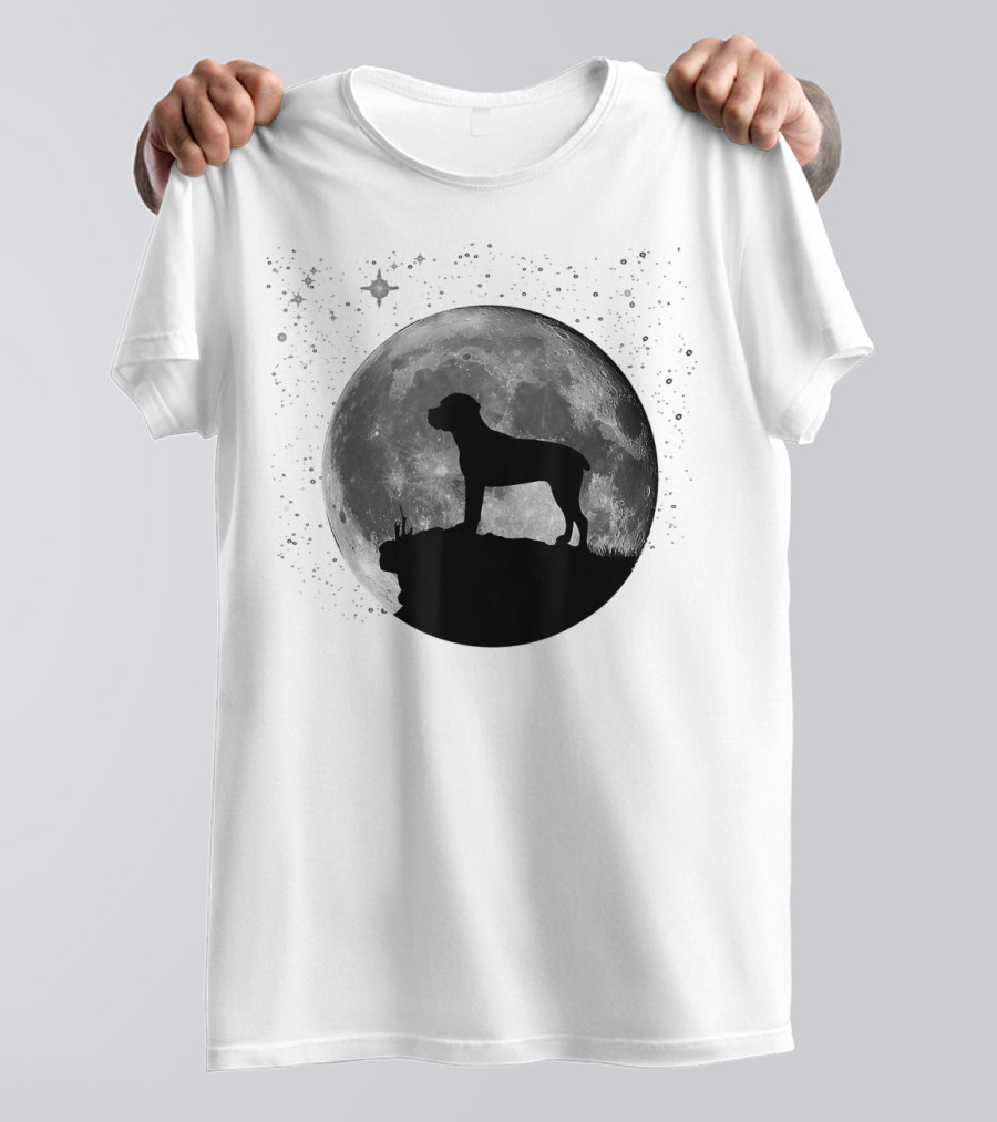 Cane Corso Silhouette Against Full Moon And Starry Sky T-Shirt