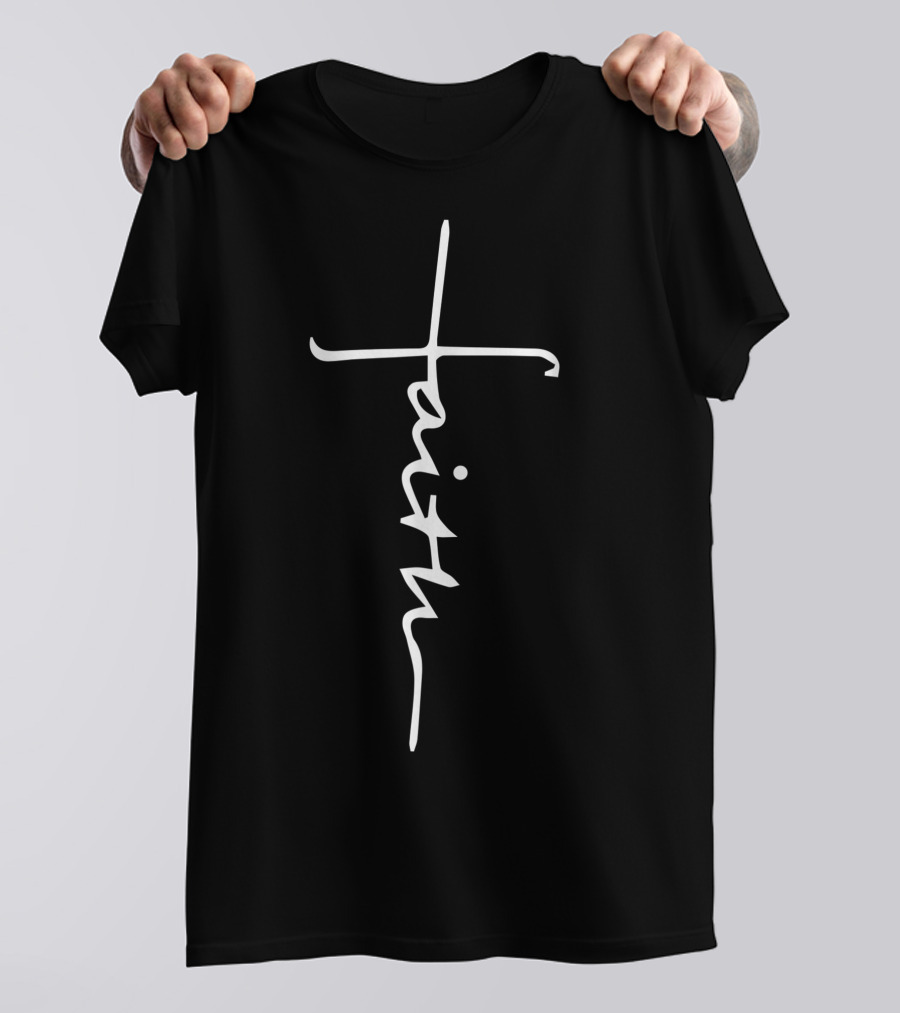 Cross Faith God Love Print Summer Casual Vertical Faith Script T-Shirt