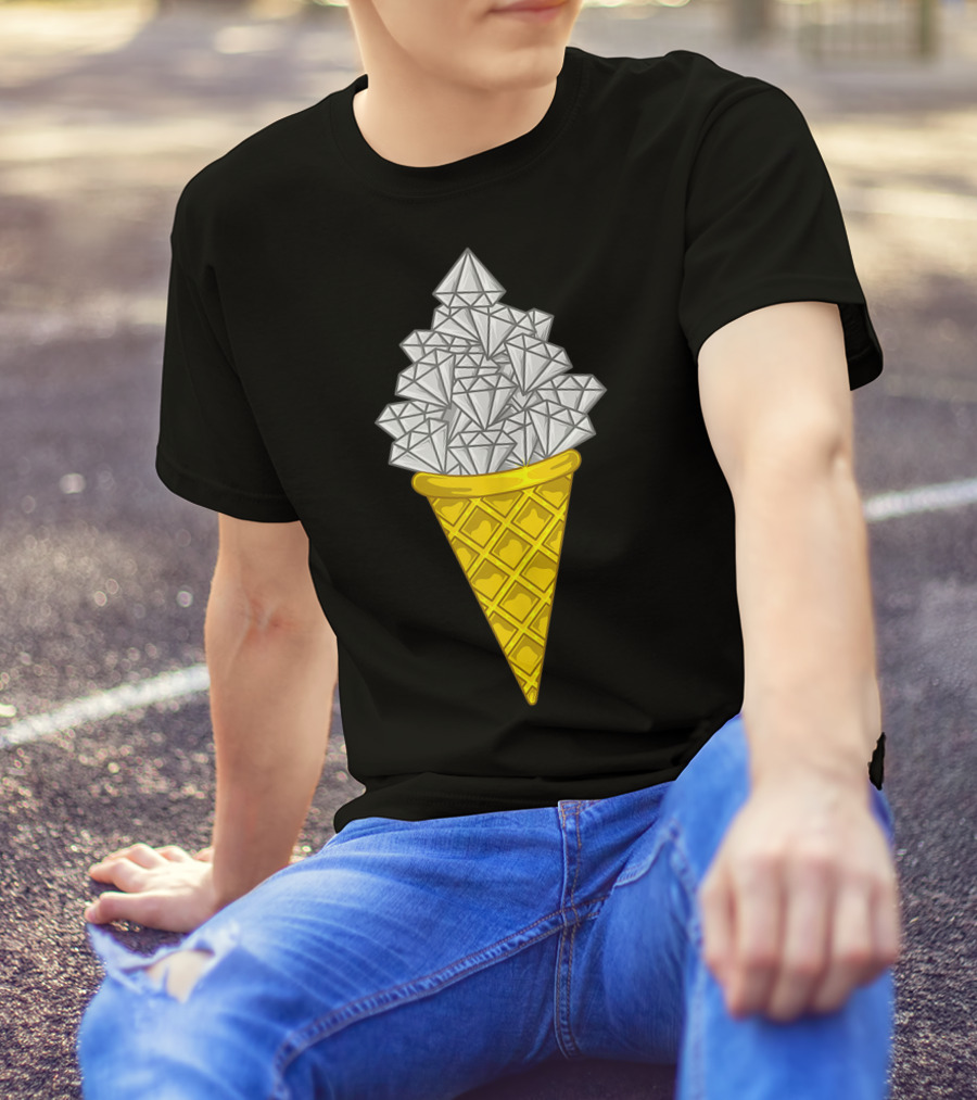Diamond Icecream Waffle Cone With Gemstone Scoops T-Shirt