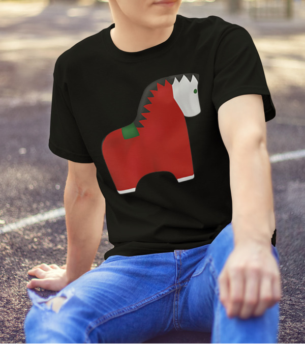 A Special Comic Horse Red Figurine With Black And White Mane T-Shirt