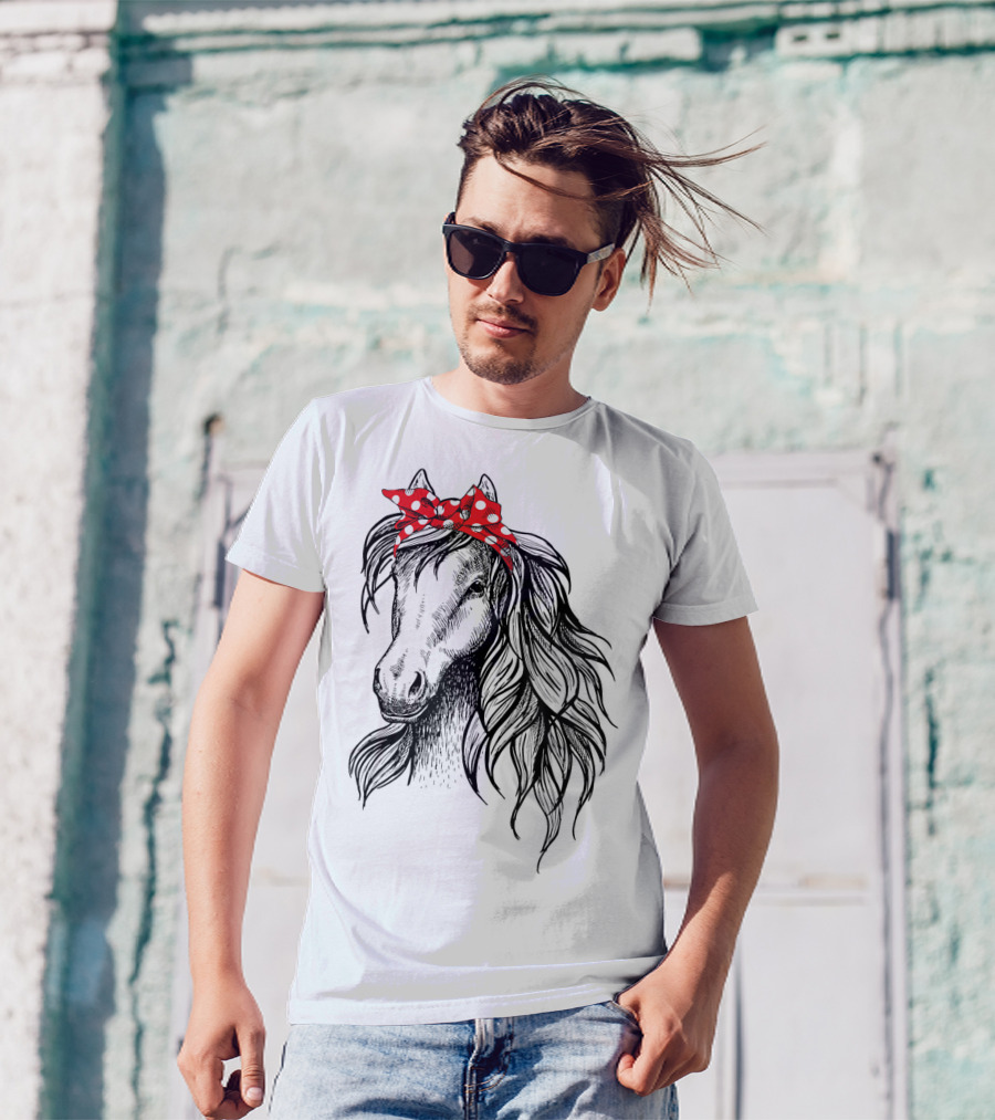 Cute Horse Red Polka Dot Bandana Headband Horse Lovers T-Shirt