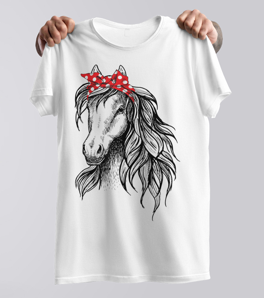 Cute Horse Red Polka Dot Bandana Headband Horse Lovers T-Shirt