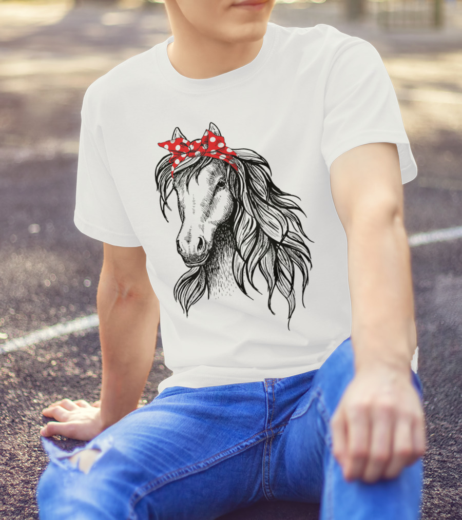 Cute Horse Red Polka Dot Bandana Headband Horse Lovers T-Shirt