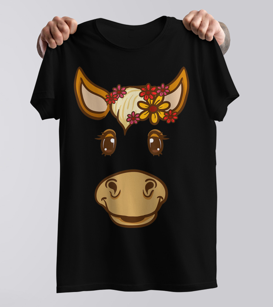 Cute Horse Face With Flowers For Horseback Riding Owner T-Shirt