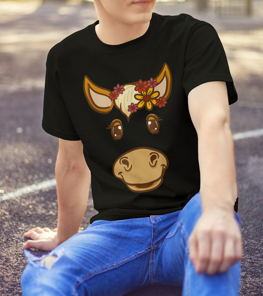 Cute Horse Face With Flowers For Horseback Riding Owner T-Shirt