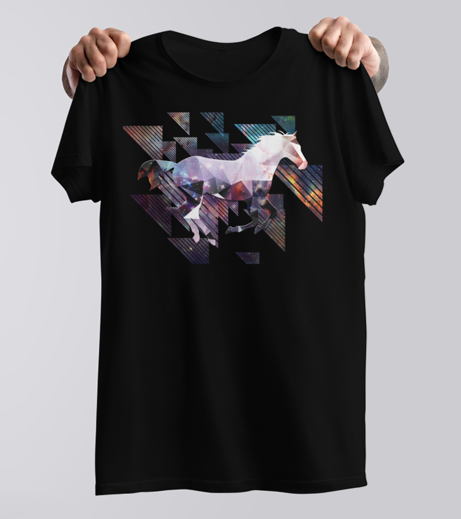 Cute Cool Triangular Galaxy Horse Ride T-Shirt