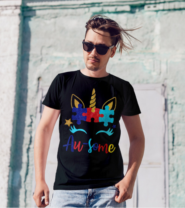 Au Some Unicorn Autism Awareness Puzzle Piece Fun T-Shirt