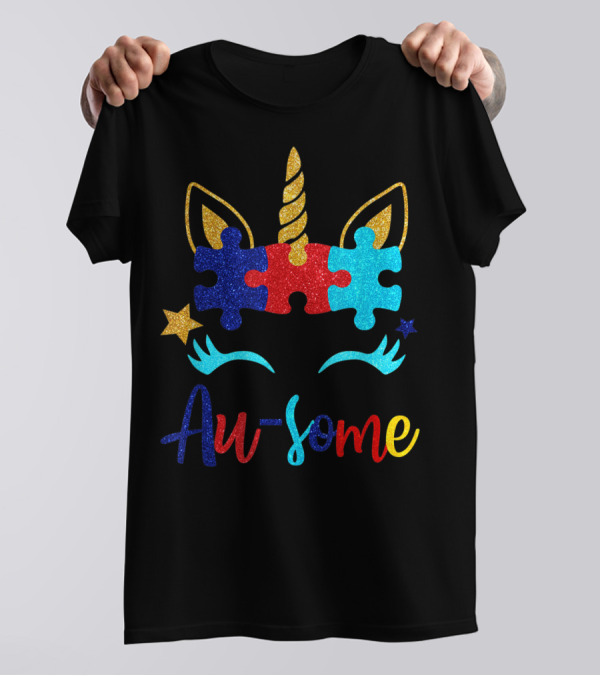 Au Some Unicorn Autism Awareness Puzzle Piece Fun T-Shirt