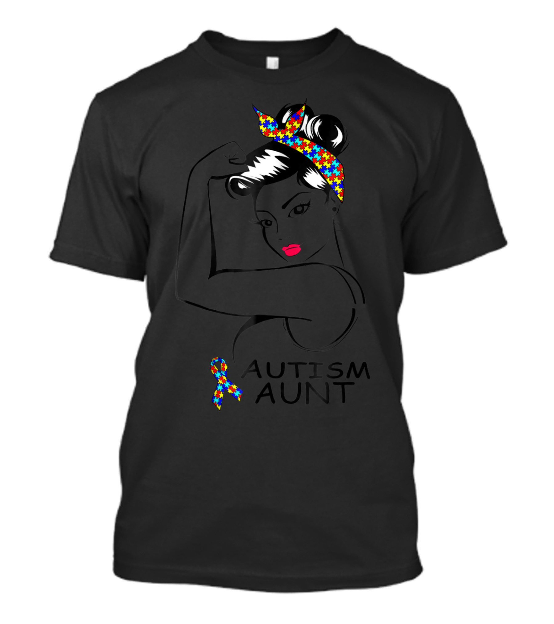 Autism Aunt Strong Awareness Rosie Bandana Puzzle T-Shirt