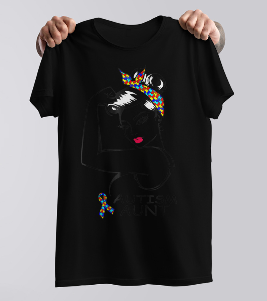 Autism Aunt Strong Awareness Rosie Bandana Puzzle T-Shirt
