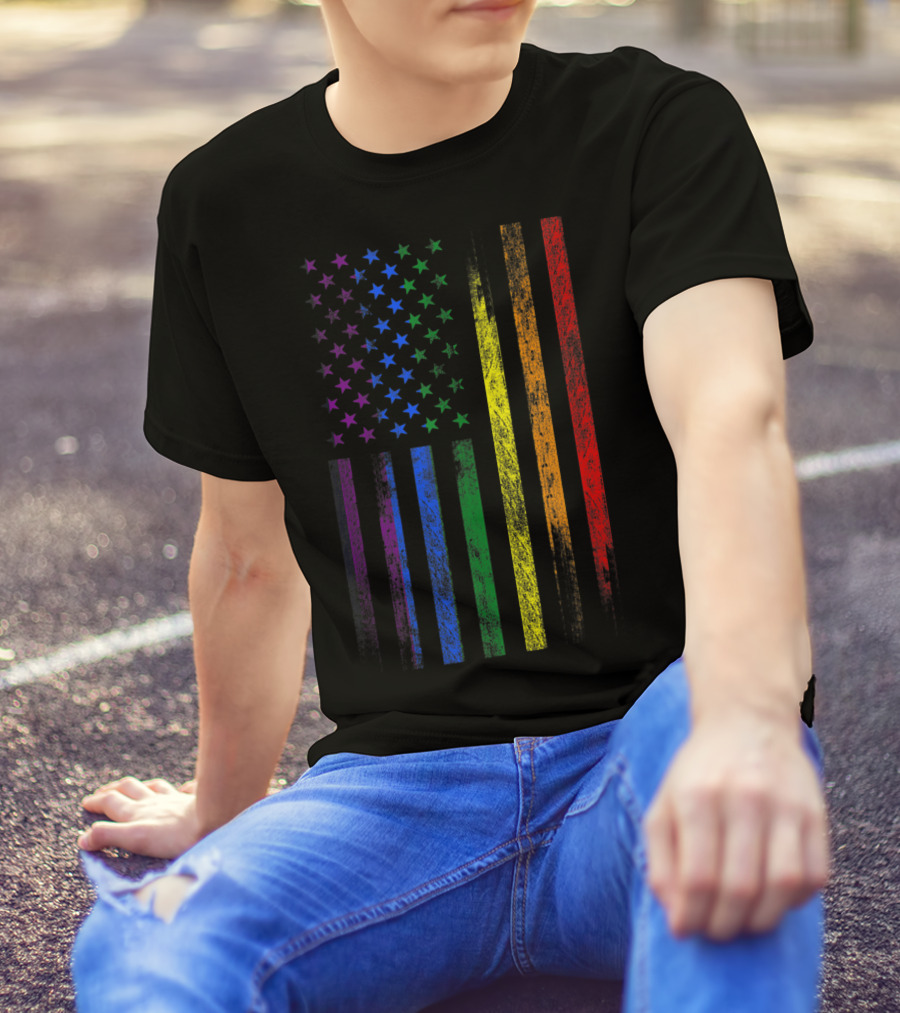USA Rainbow Flag Gay Pride Symbol T-Shirt